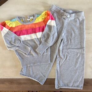 Janie and Jack Gray Joggers with Rainbow Striped Sweater